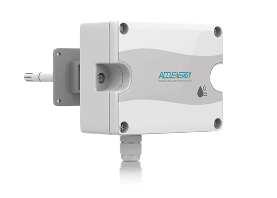 Front-right angled view of the AcuHUM DM duct mount relative humidity and temperature sensor