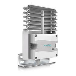 Front-right angled view of the AcuHUM OAW outdoor air relative humidity and temperature sensor.