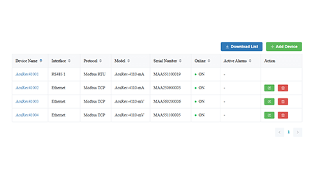 ACM-41-WEB2 module device selection screen