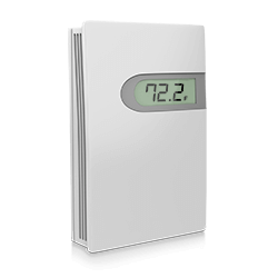 Front-right angled view of the AcuTEMS RM Room Mount temperature sensor