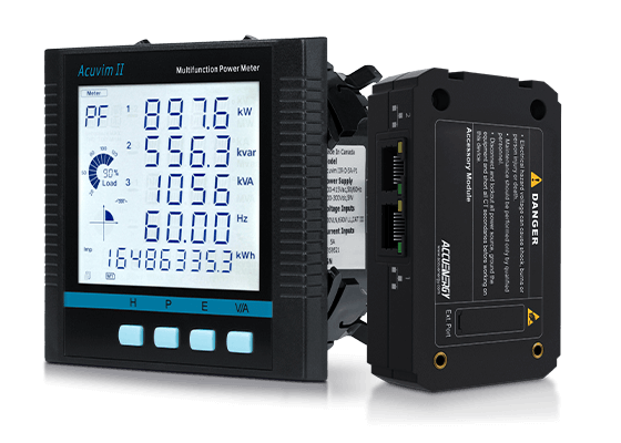 Acuvim II and AXM-NET2 front quarter angle view
